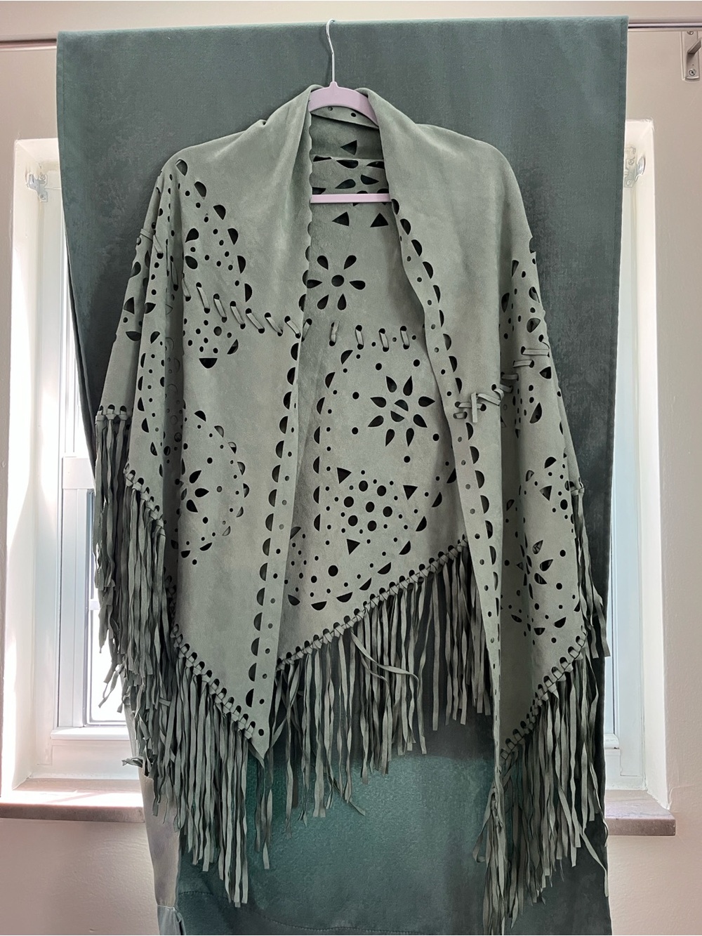 Fringed Laser-Cut Suede Shawl